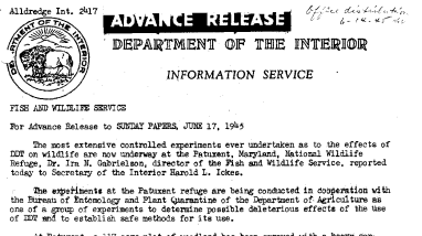 Ddt Experiments Underway at Patuxent, Md., National Wildlife Refuge June 17, 1945