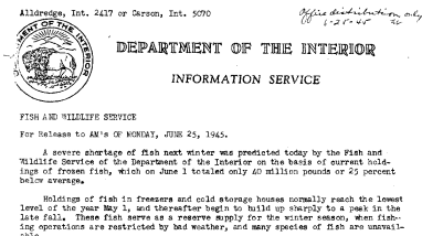 Shortage of Fish Next Winter Predicted by FWS June 25, 1944