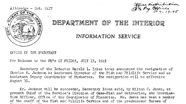 Assistant Director Jackson Resigns, Milton C. James Named as Successor July 13, 1945