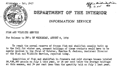 Holdings of Frozen Fish and Shellfish on July 1 August 8, 1945