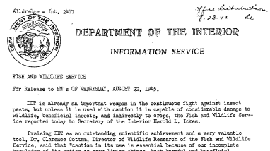 Studies on the Use of Ddt August 22, 1945