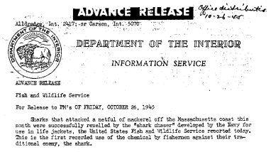 Results of the Initial Trail of the "Shark Chaser" in the Fishing Industry October 26, 1945
