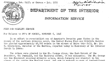 Salmon Rehabilitation Work Is the Rivers of the Northern Atlantic Coast November 5, 1945