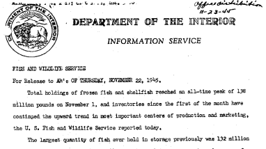 Holdings of Frozen Fish and Shellfish as of November 1, 1945 November 22, 1945