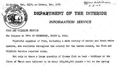 Fish Plentiful for the Lenten Season March 6, 1946