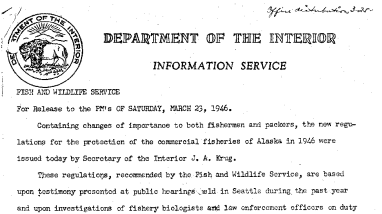 Alaska Commercial Fishing Regulations for 1946 March 23, 1946