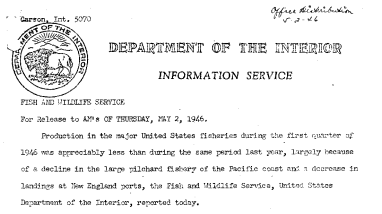 Production in the Major U.S. Fisheries During the First Quarter of 1946 April 2, 1946