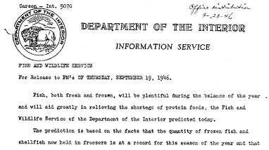 Holding of Frozen Fish and Shellfish as of Sept. 1 September 19, 1946