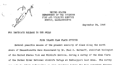 Plum Island Clam Flats Studied (Released by Boston Reg. Off.) September 24, 1946