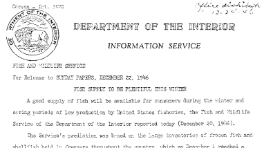 Fish Supply to Be Plentiful This Winter December 22, 1946