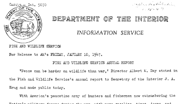Fish and Wildlife Service Annual Report January 10, 1947