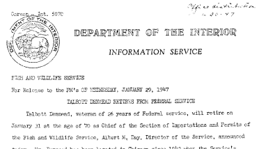 Talbott Denmead Retires From Federal Service January 29, 1947