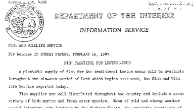 Fish Plentiful for Lenten Menus February 16, 1947