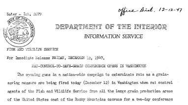 Rat-Control-To-Save-Grain Conference Opening in Washington December 12, 1947