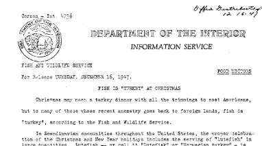 Fish Is "Turkey" at Christmas December 16, 1947