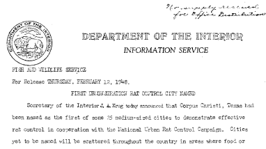 First Demonstration Rat Control City Named February 12, 1948