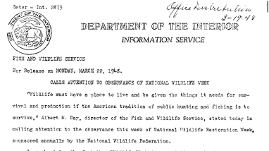 Calls Attention to Observance of National Wildlife Week March 22, 1948