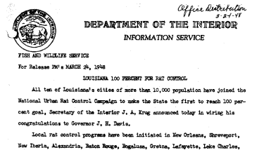Louisiana 100 Percent for Rat Control March 24, 1948