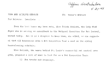Inspection for Presence of Rats (To Women's Editors) April 27, 1948