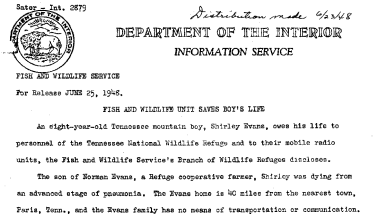 Fish and Wildlife Unit Saves Boy's Life June 25, 1948