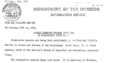 Mussel-Breeding Program Under Way in Mississippi River Basin July 14, 1948