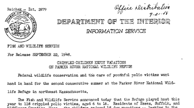 Crippled Children Enjoy Vacations on Parker River National Wildlife Refuge September 22, 1948