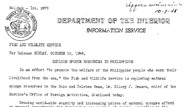 Explore Sponge Resources in Philippines October 10, 1948