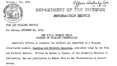 New FWS Booklet Tells History of Wildlife Conservation November 19, 1948