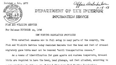 New Hunting Regulation Provision November 22, 1948