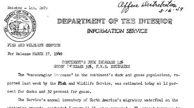 Continent's Duck Increase 12%; Goose Increase 32%, FWS Estimates March 17, 1949