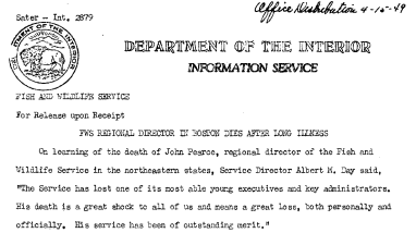 FWS Regional Director in Boston Dies After Long Illness April 14, 1949