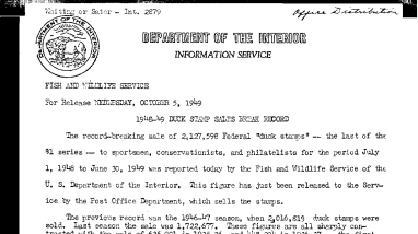1948-49 Duck Stamp Sales Break Record --Oct. 5, 1949