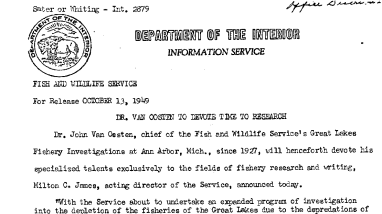 Dr. Van Oosten to Devote Time to Research --Oct. 13, 1949