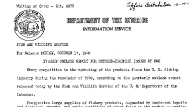 Fishery Outlook Report for October-December Issued by FWS October 17, 1949
