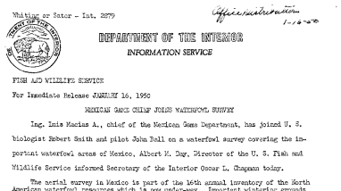 Mexican Game Chief Joins Waterfowl Survey January 16, 1950