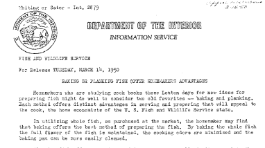 Baking or Planking Fish Offer Homemakers Advantages March 14, 1950