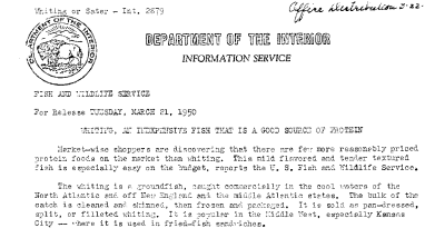 Whiting, an Inexpensive Fish That Is A Good Source of Protein March 21, 1950