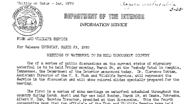 Meetings on Waterfowl to Be Held Throughout Country March 23, 1950
