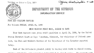 Duck Hunters Fined $200, Jailed 30 Days April 21, 1950