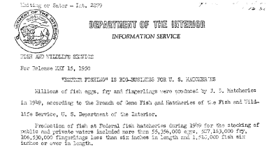 "Better Fishing" Is Big-Business for U.S. Hatcheries May 15, 1950