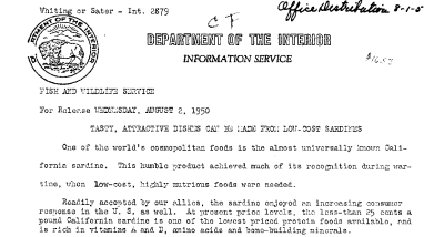 Tasty, Attractive Dishes Can Be Made From Low-Cost Sardines August 2, 1950