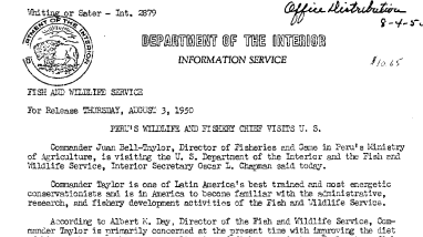Peru's Wildlife and Fishery Chief Visits U.S. August 3, 1950 B
