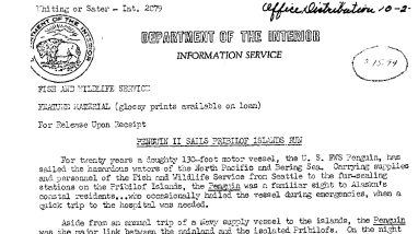 Penguin Ii Sails Pribilof Islands Run --September 26, 1950 C