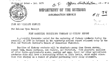 Fish Marketing Conditions Forecast in Outlook Report October 18, 1950