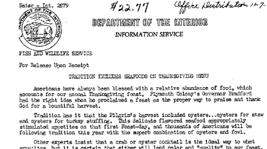 Tradition Includes Seafoods on Thanksgiving Menu November 6, 1950 B