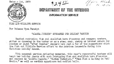 "Alaska Nuggets" Suggested for Holiday Parties December 18, 1950