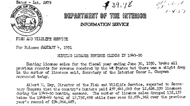 Hunting License Revenue Climbs in 1949-50 January 4, 1951