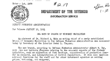 DFA Sets up Branch of Economic Facilities January 18, 1951