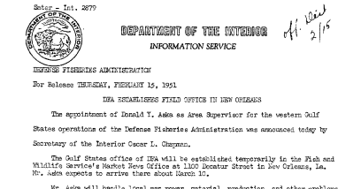 DFA Establishes Field Office in New Orleans February 15, 1951