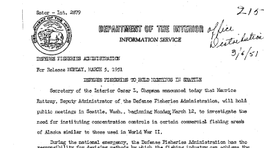 Defense Fisheries to Hold Meetings in Seattle March 5, 1951